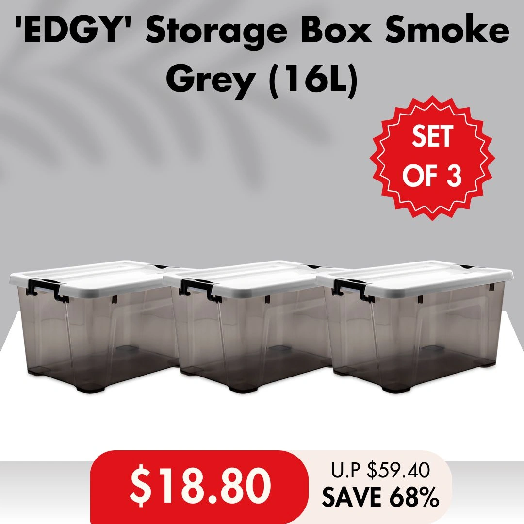 [SET OF 3] 'EDGY' 16L/35L/52L Storage Box (Smoke Grey)